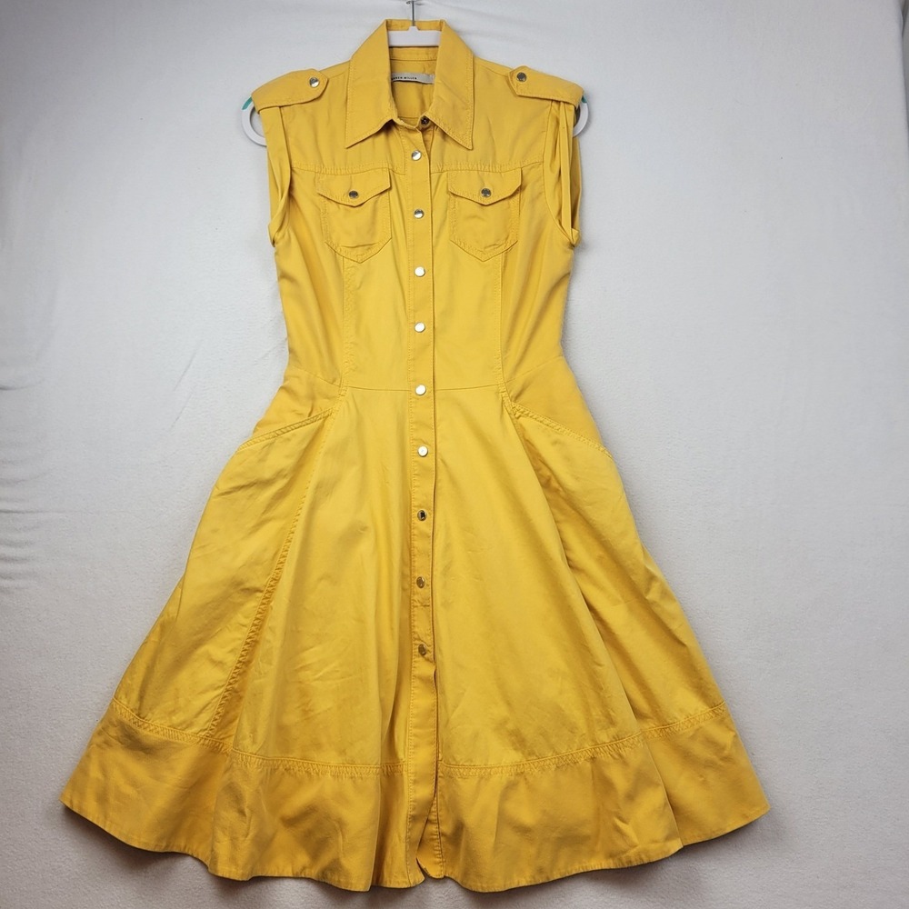 Karen Millen Yellow Sleeveless Shirt Midi Dress - Picture 2 of 16